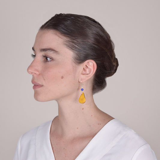 Orecchini in Avorio Vegetale Giallo e Agata Blu