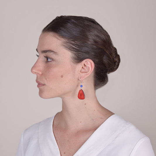 Orecchini in Avorio Vegetale Rosso e Agata Blu