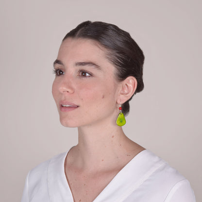 Orecchini in Avorio Vegetale Verde e Agata Rossa
