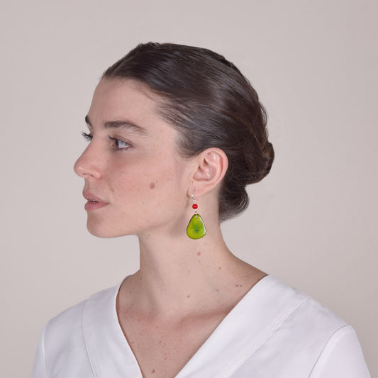 Orecchini in Avorio Vegetale Verde e Agata Rossa