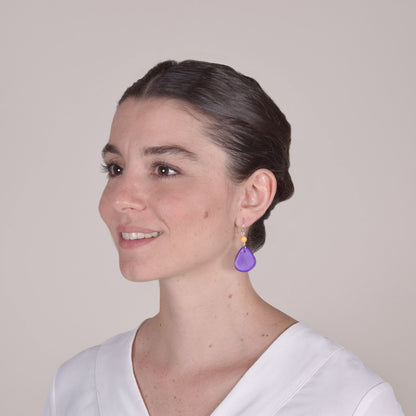 Orecchini in Avorio Vegetale Viola e Agata Gialla