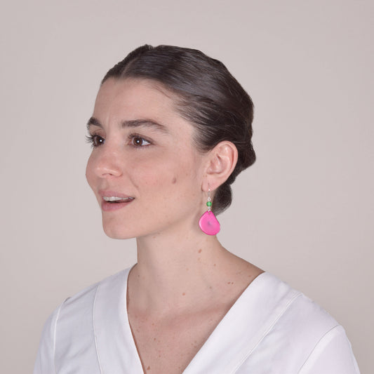 Orecchini in Avorio Vegetale Rosa e Agata Verde