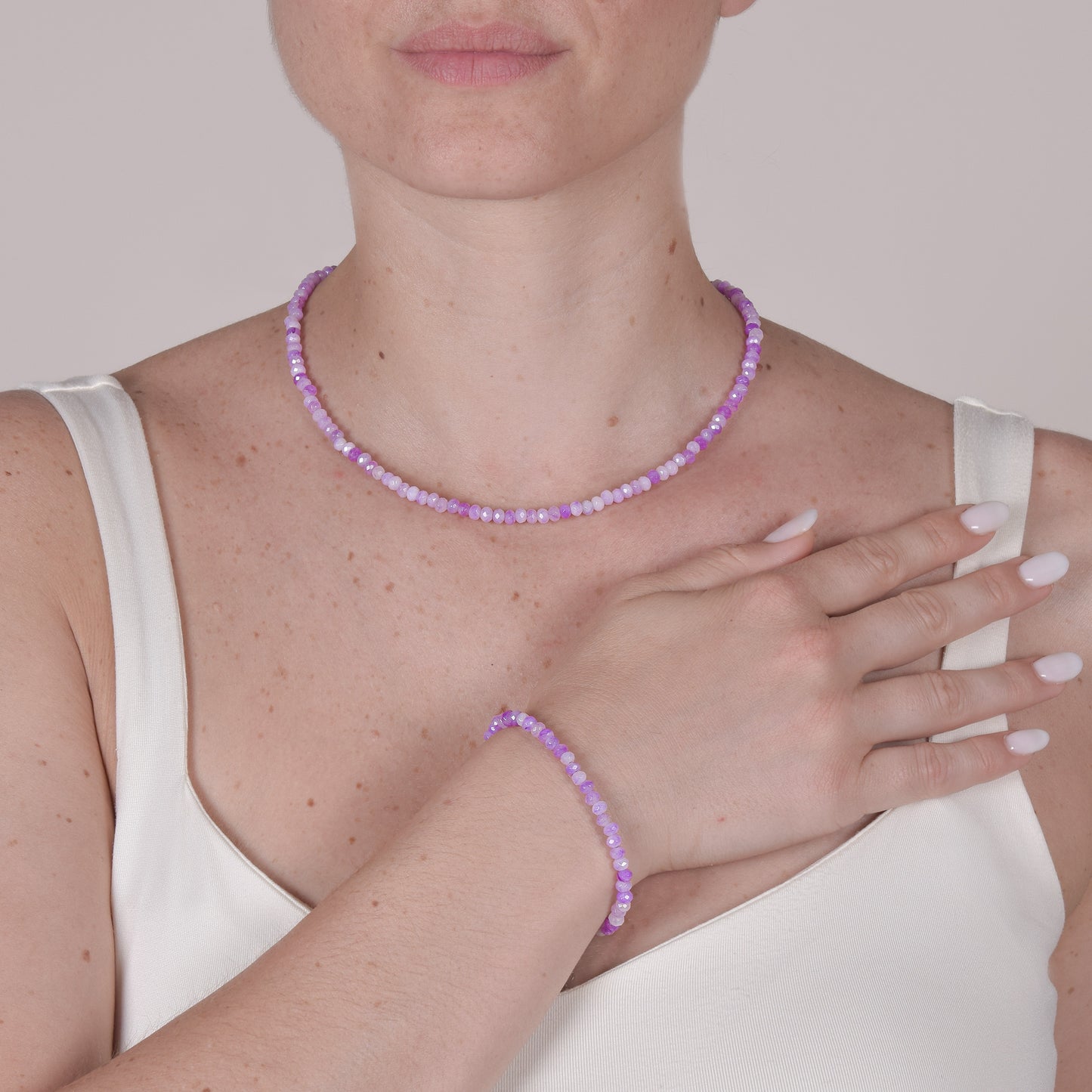 Collana Minimal Girocollo in Giada Lilla Multicolor