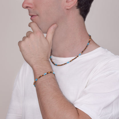 Bracciale in Occhio di Tigre e Turchese