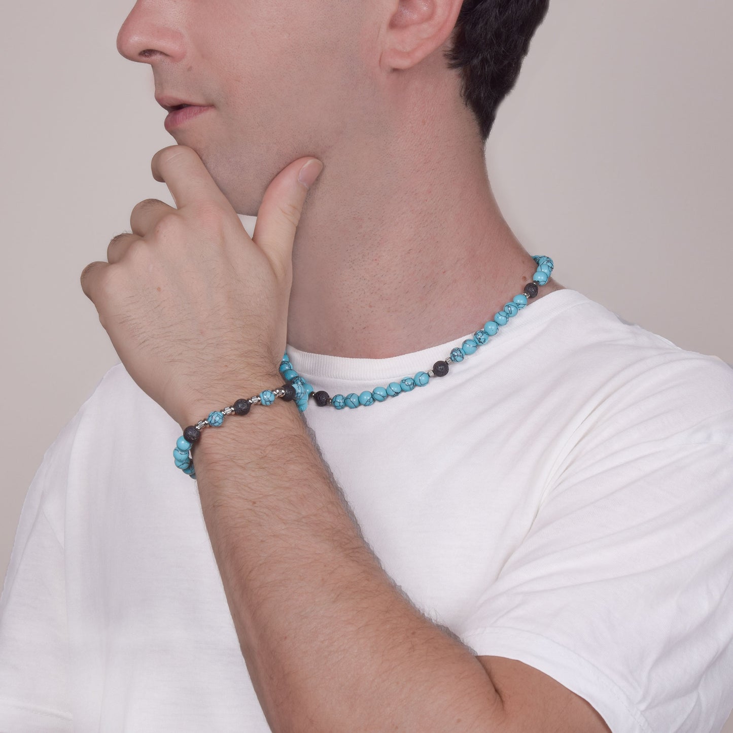 Bracciale in Turchese e Pietra Lavica