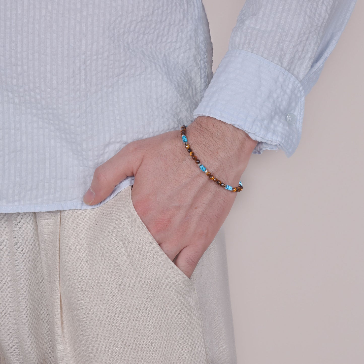 Bracciale in Occhio di Tigre e Turchese