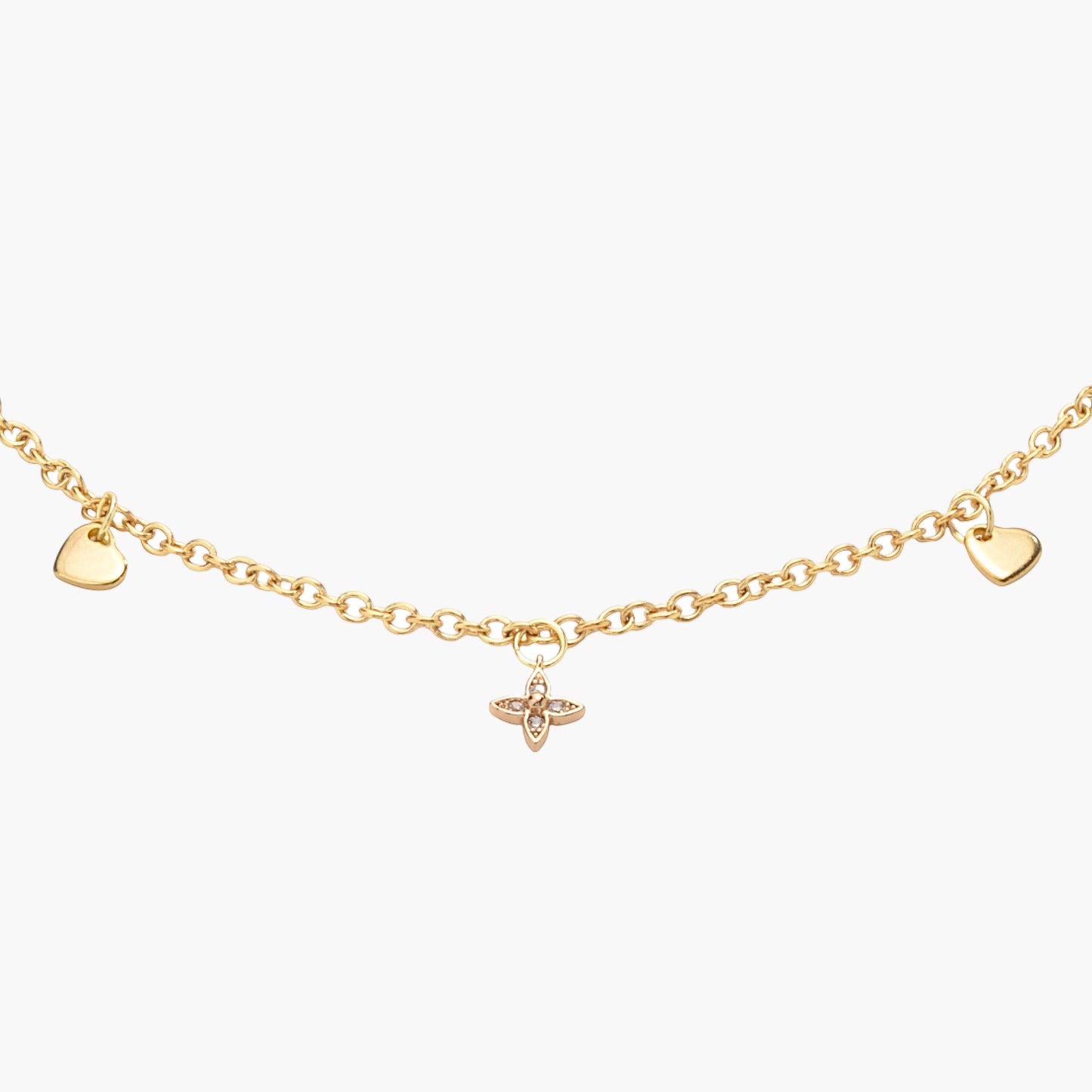 Collana Placcata Oro 18K con Charms Stella, Zirconi e Cuori