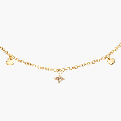 Collana Placcata Oro 18K con Charms Stella, Zirconi e Cuori