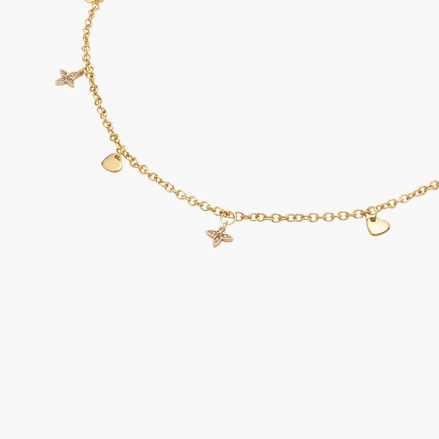 Collana Placcata Oro 18K con Charms Stella, Zirconi e Cuori