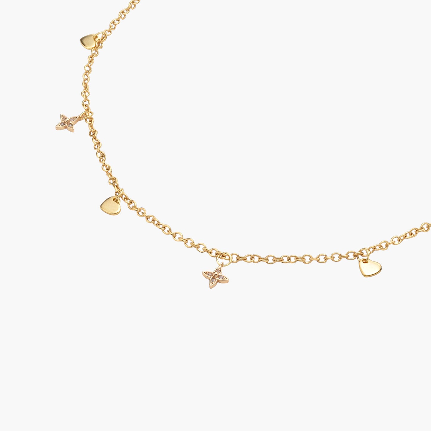 Collana Placcata Oro 18K con Charms Stella, Zirconi e Cuori