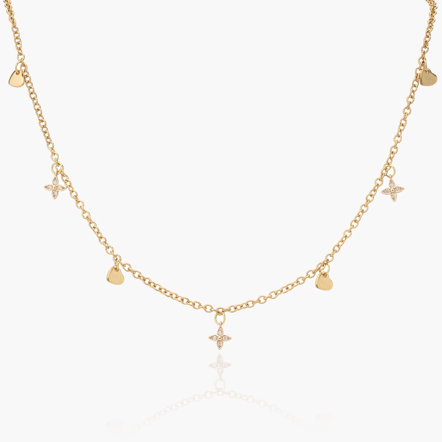 Collana Placcata Oro 18K con Charms Stella, Zirconi e Cuori