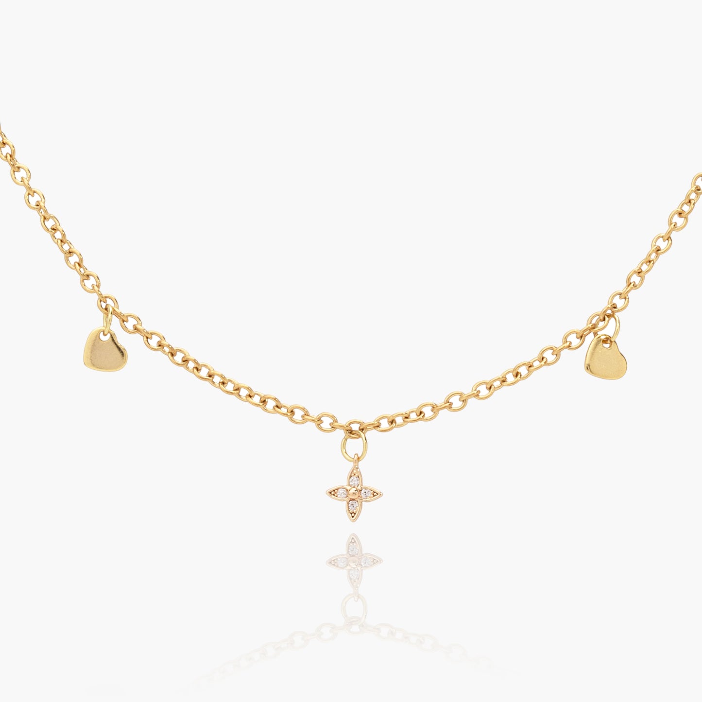 Collana Placcata Oro 18K con Charms Stella, Zirconi e Cuori
