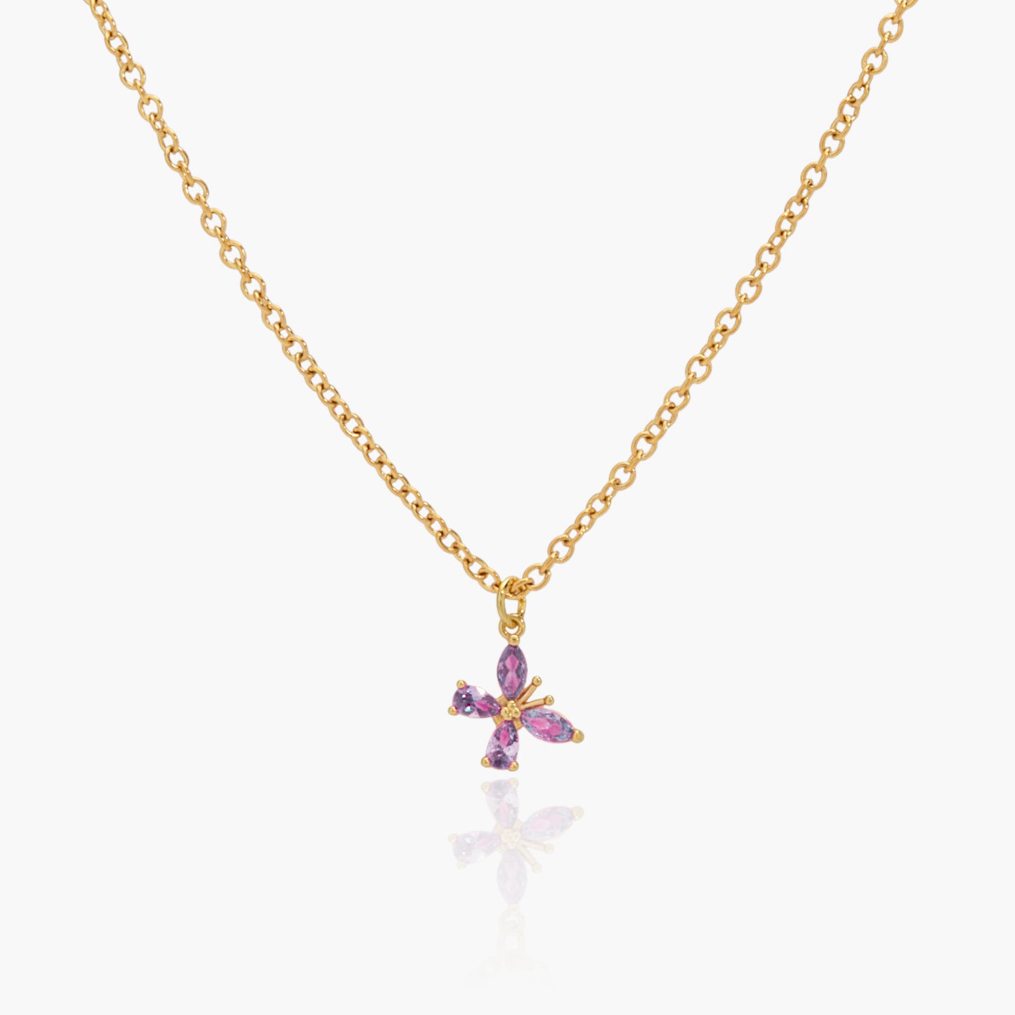 Collana Placcata Oro 18K con Pendente Farfalla e Zirconi Viola