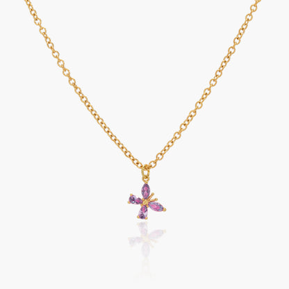 Collana Placcata Oro 18K con Pendente Farfalla e Zirconi Viola