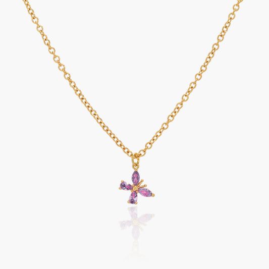 Collana Placcata Oro 18K con Pendente Farfalla e Zirconi Viola