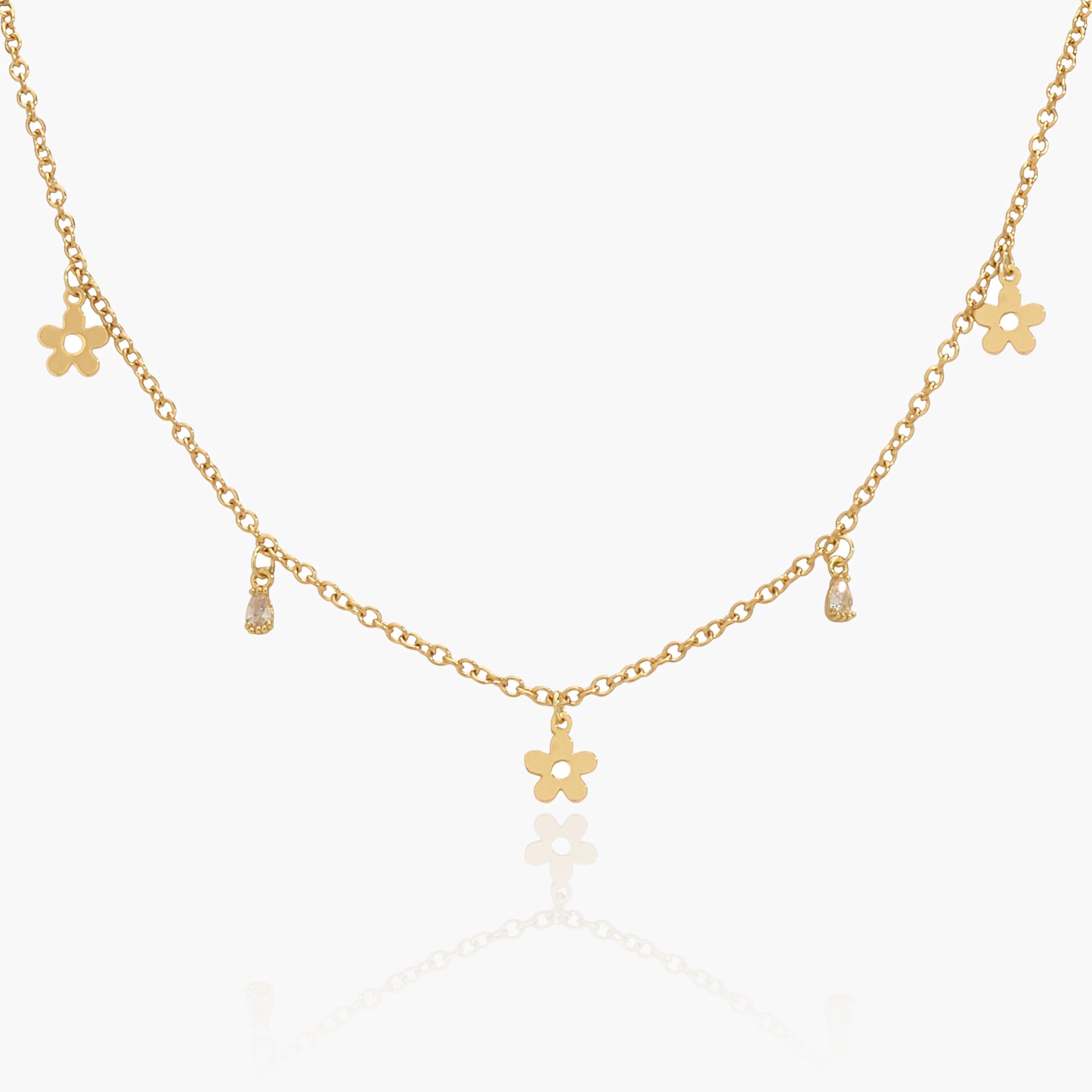 Collana Placcata Oro 18K con Pendenti Fiori e Zirconi a Goccia