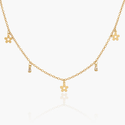 Collana Placcata Oro 18K con Pendenti Fiori e Zirconi a Goccia