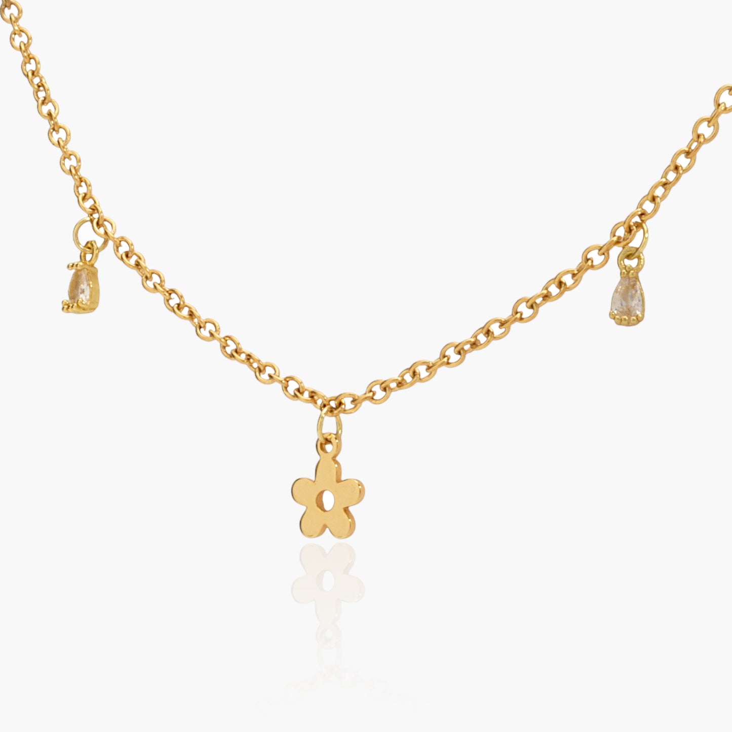 Collana Placcata Oro 18K con Pendenti Fiori e Zirconi a Goccia