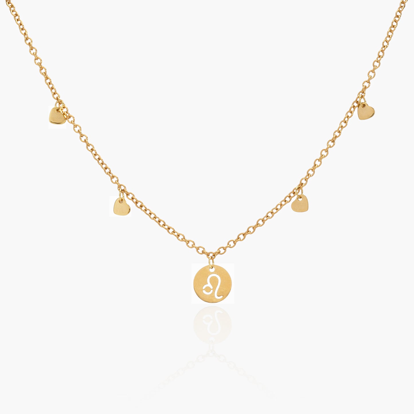 Collana Placcata Oro 18K con Pendente Leone e Charms Cuori