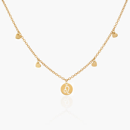 Collana Placcata Oro 18K con Pendente Leone e Charms Cuori