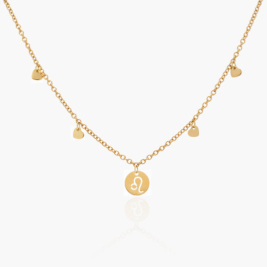 Collana Placcata Oro 18K con Pendente Leone e Charms Cuori