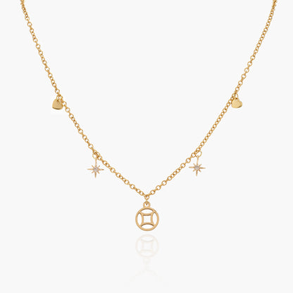 Collana Placcata Oro 18K con Pendente Geometrico, Rosa dei Venti e Cuori