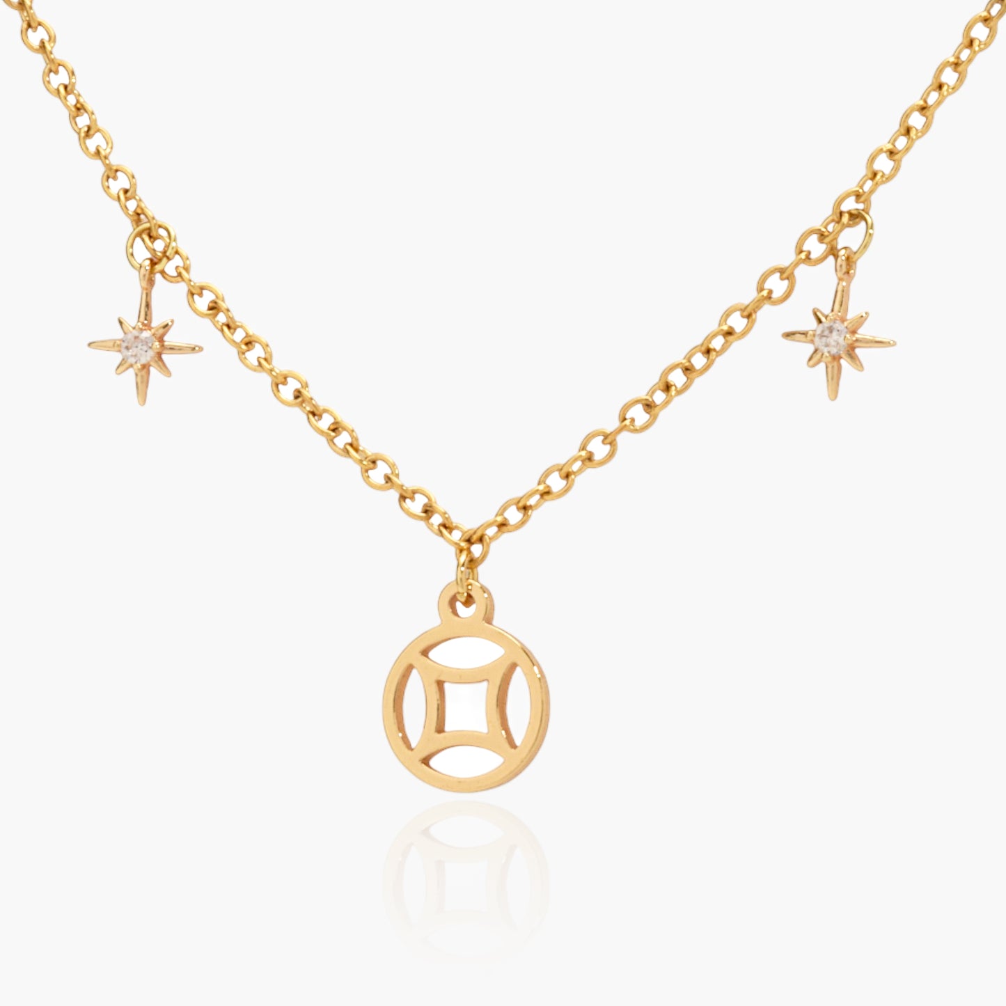 Collana Placcata Oro 18K con Pendente Geometrico, Rosa dei Venti e Cuori