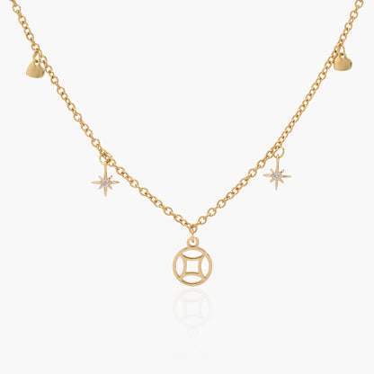 Collana Placcata Oro 18K con Pendente Geometrico, Rosa dei Venti e Cuori