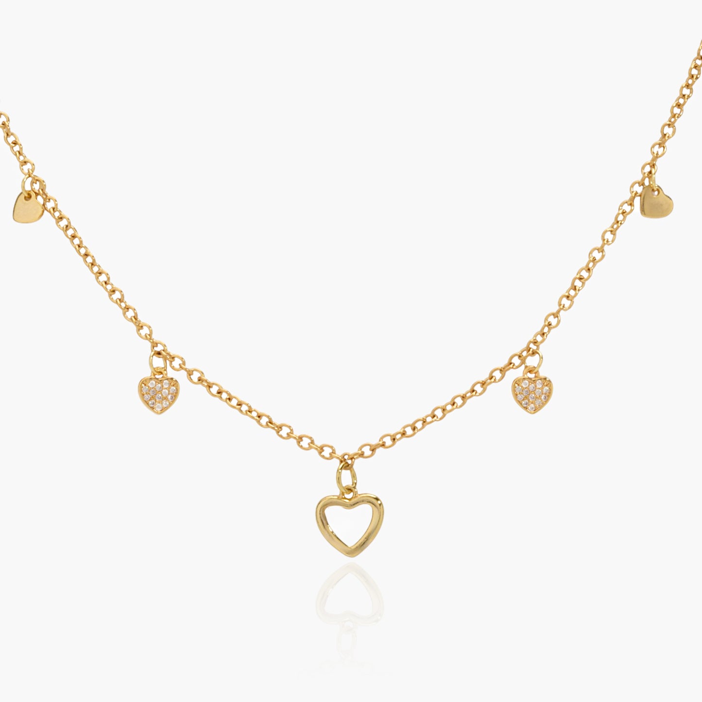 Collana Placcata Oro 18K con Pendente Cuore e Zirconi