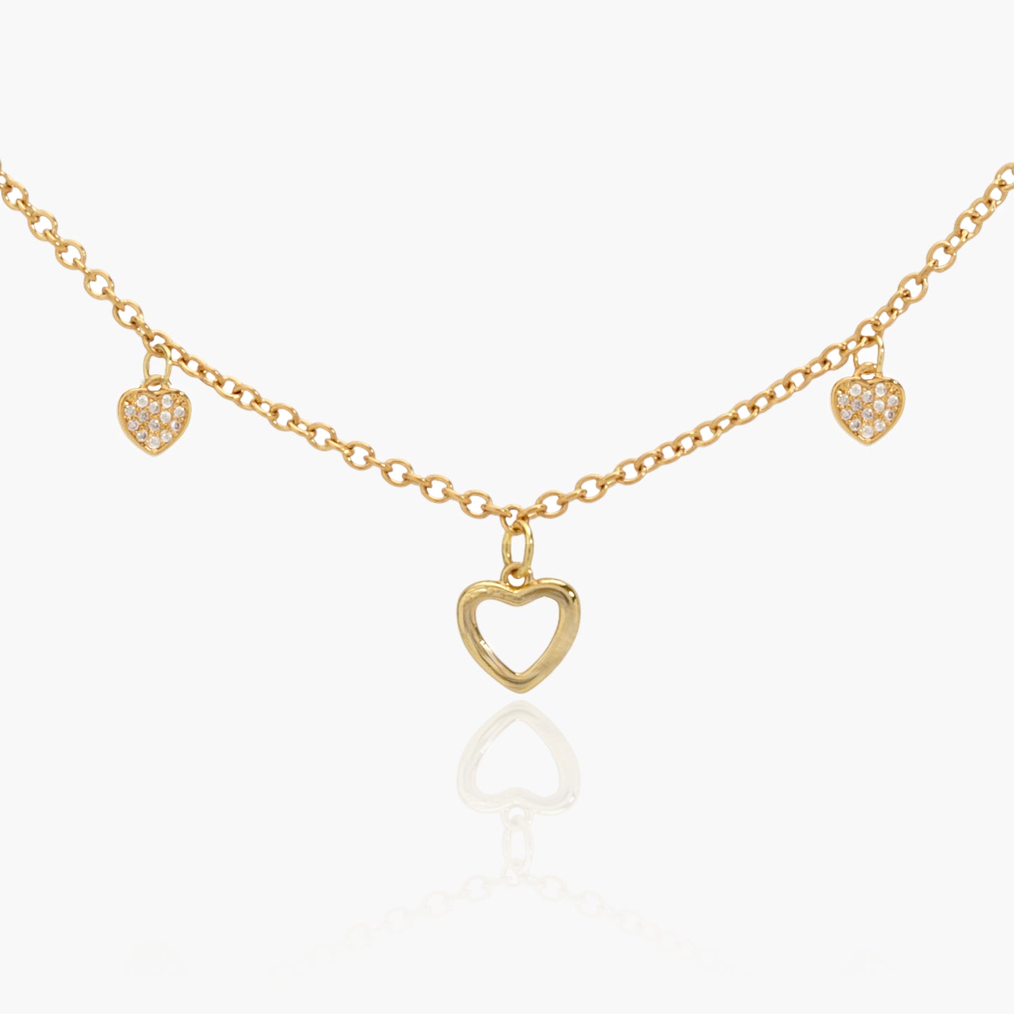 Collana Placcata Oro 18K con Pendente Cuore e Zirconi