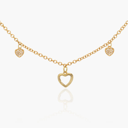 Collana Placcata Oro 18K con Pendente Cuore e Zirconi