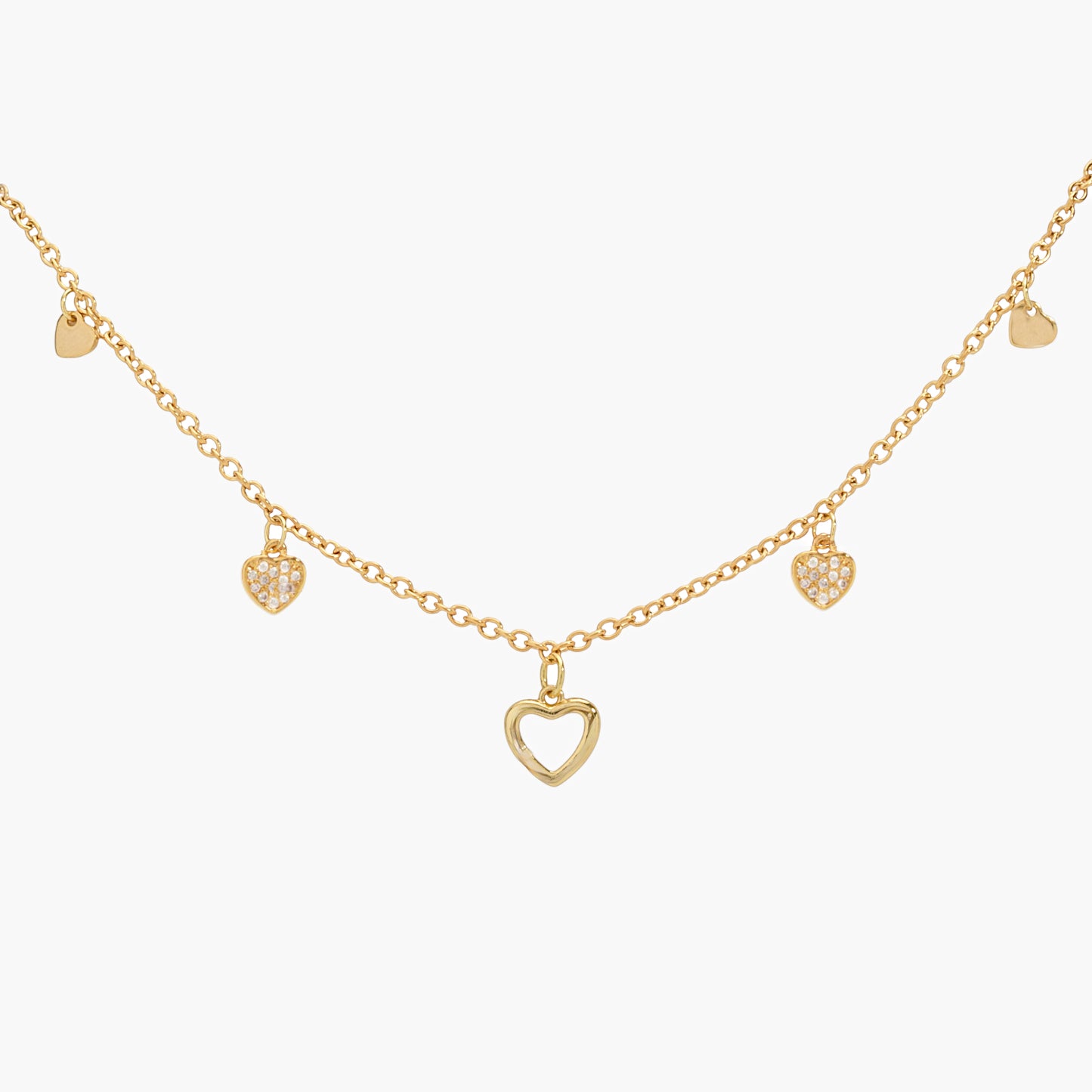 Collana Placcata Oro 18K con Pendente Cuore e Zirconi