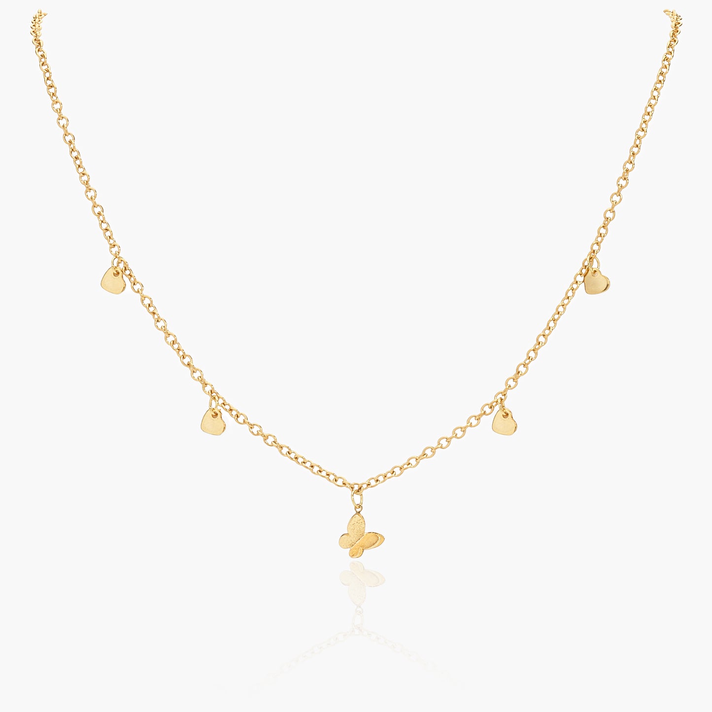 Collana Placcata Oro 18K con Pendente Farfalla e Charms Cuori