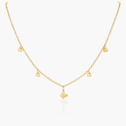 Collana Placcata Oro 18K con Pendente Farfalla e Charms Cuori