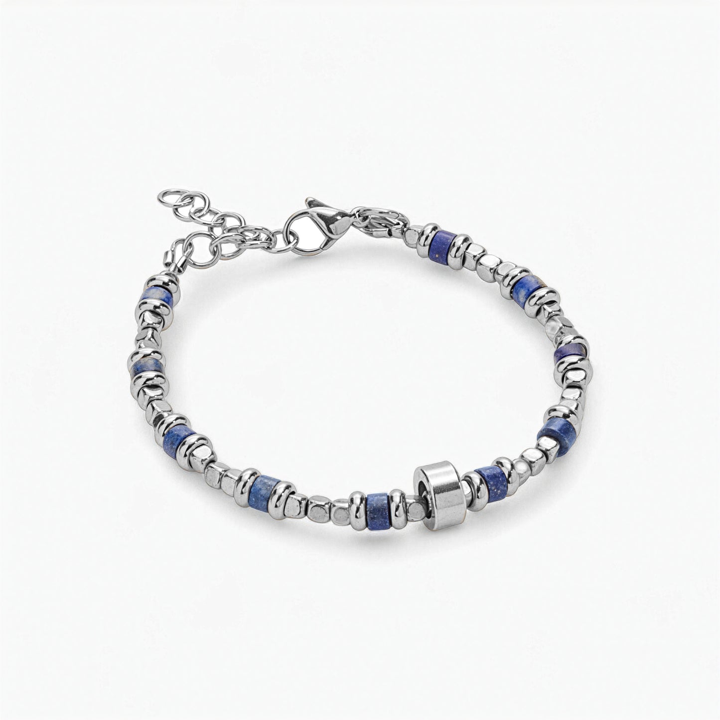 Bracciale in Lapislazzuli, Ematite e Charm in Acciaio