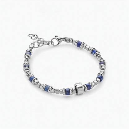 Bracciale in Lapislazzuli, Ematite e Charm in Acciaio