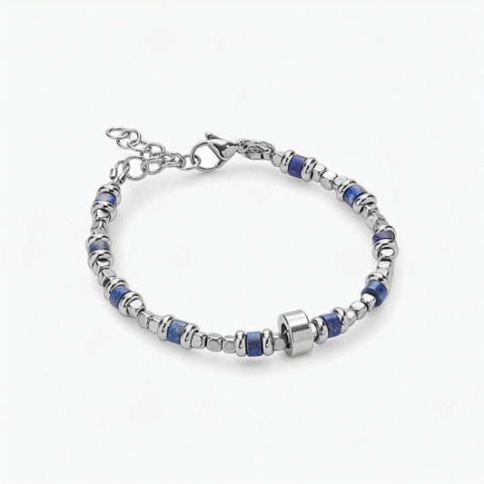 Bracciale in Lapislazzuli, Ematite e Charm in Acciaio