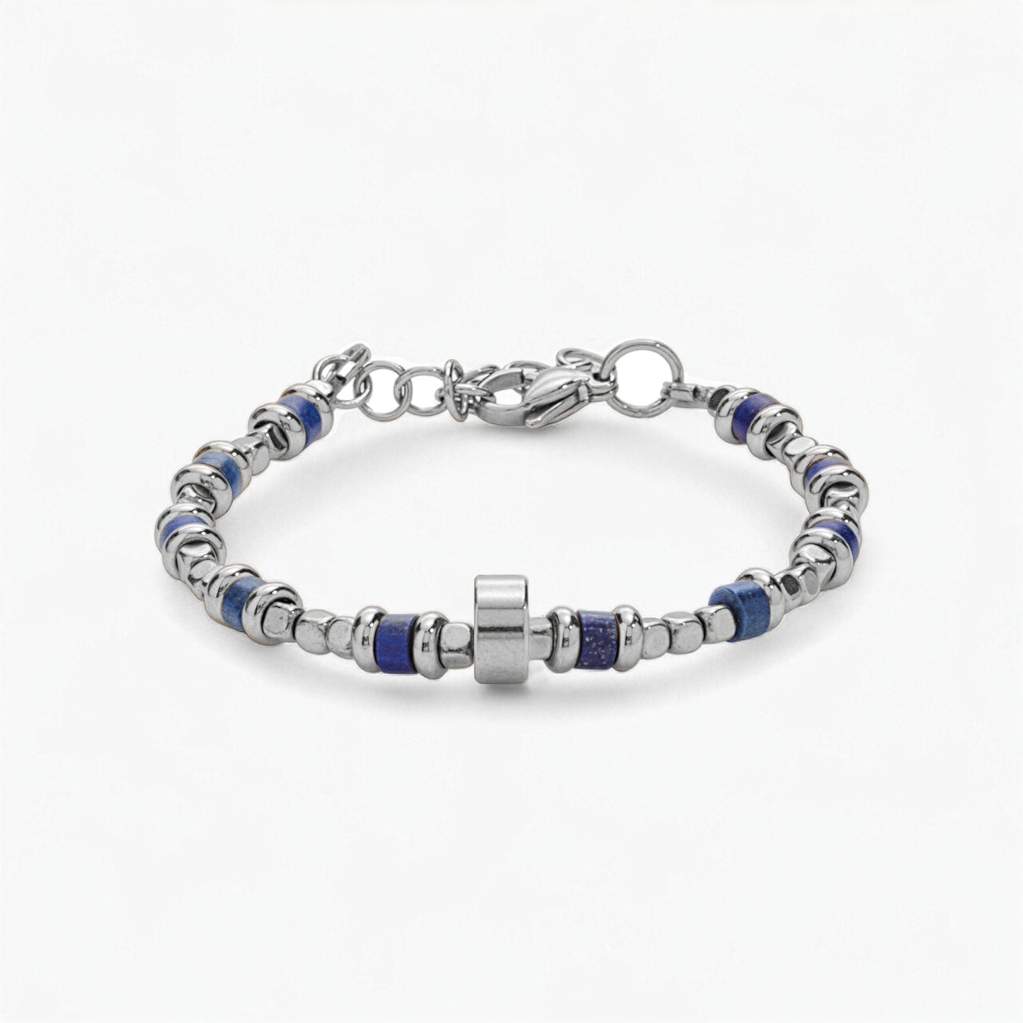 Bracciale in Lapislazzuli, Ematite e Charm in Acciaio