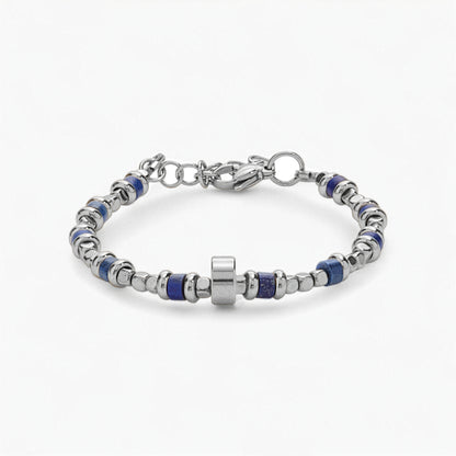 Bracciale in Lapislazzuli, Ematite e Charm in Acciaio