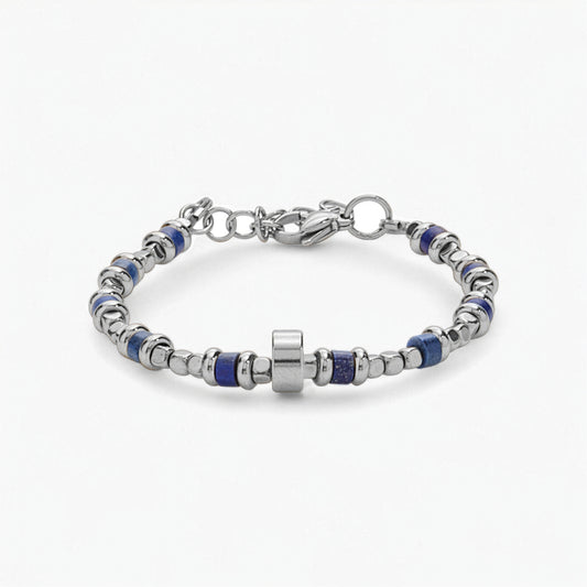 Bracciale in Lapislazzuli, Ematite e Charm in Acciaio