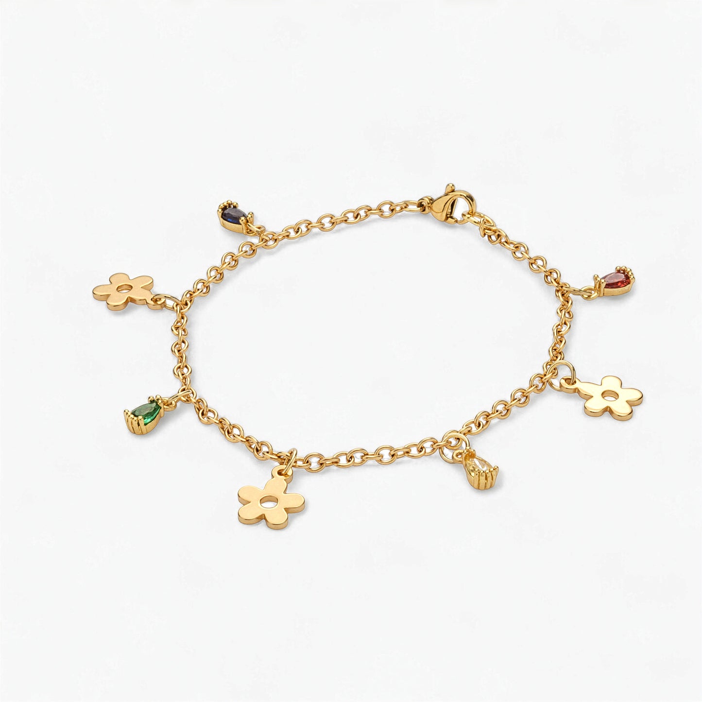 Bracciale Placcato Oro 18k con Charms Fiori e Zirconi
