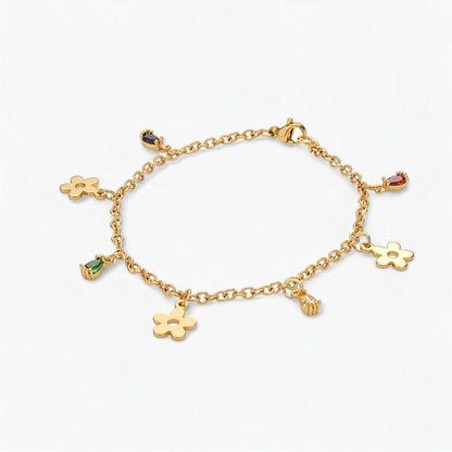 Bracciale Placcato Oro 18k con Charms Fiori e Zirconi