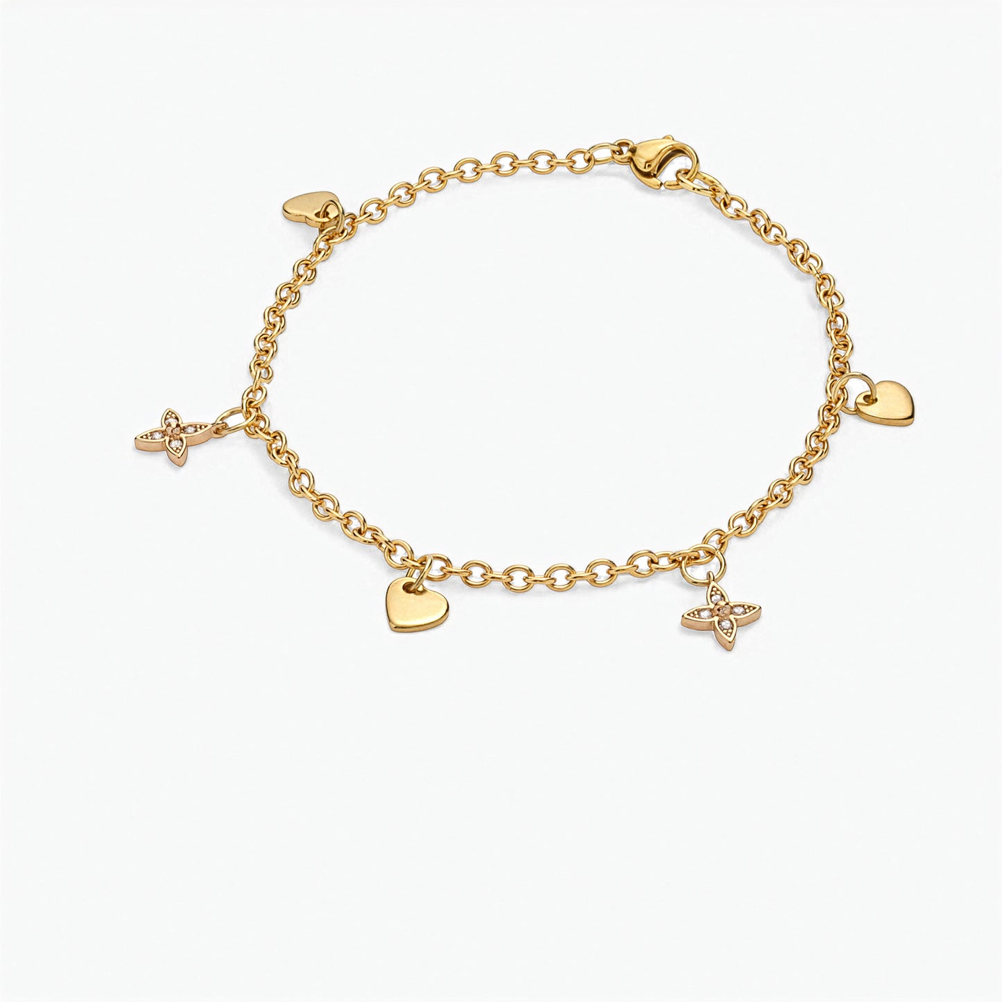 Bracciale Placcato Oro 18k con Charms Cuori e Stelle con Zirconi