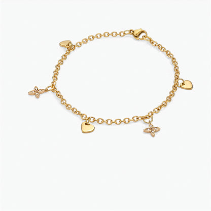 Bracciale Placcato Oro 18k con Charms Cuori e Stelle con Zirconi