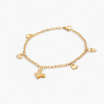 Bracciale Placcato Oro 18k con Charms Farfalla e Cuore