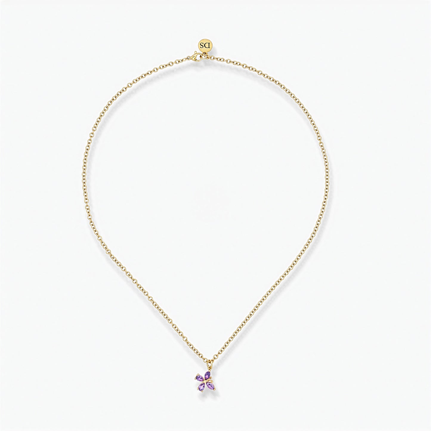 Collana Placcata Oro 18K con Pendente Farfalla e Zirconi Viola