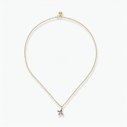 Collana Placcata Oro 18K con Pendente Farfalla e Zirconi Viola