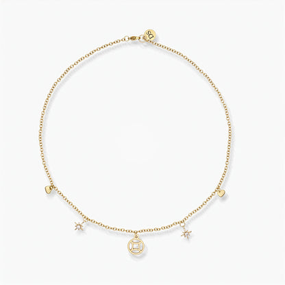 Collana Placcata Oro 18K con Pendente Geometrico, Rosa dei Venti e Cuori