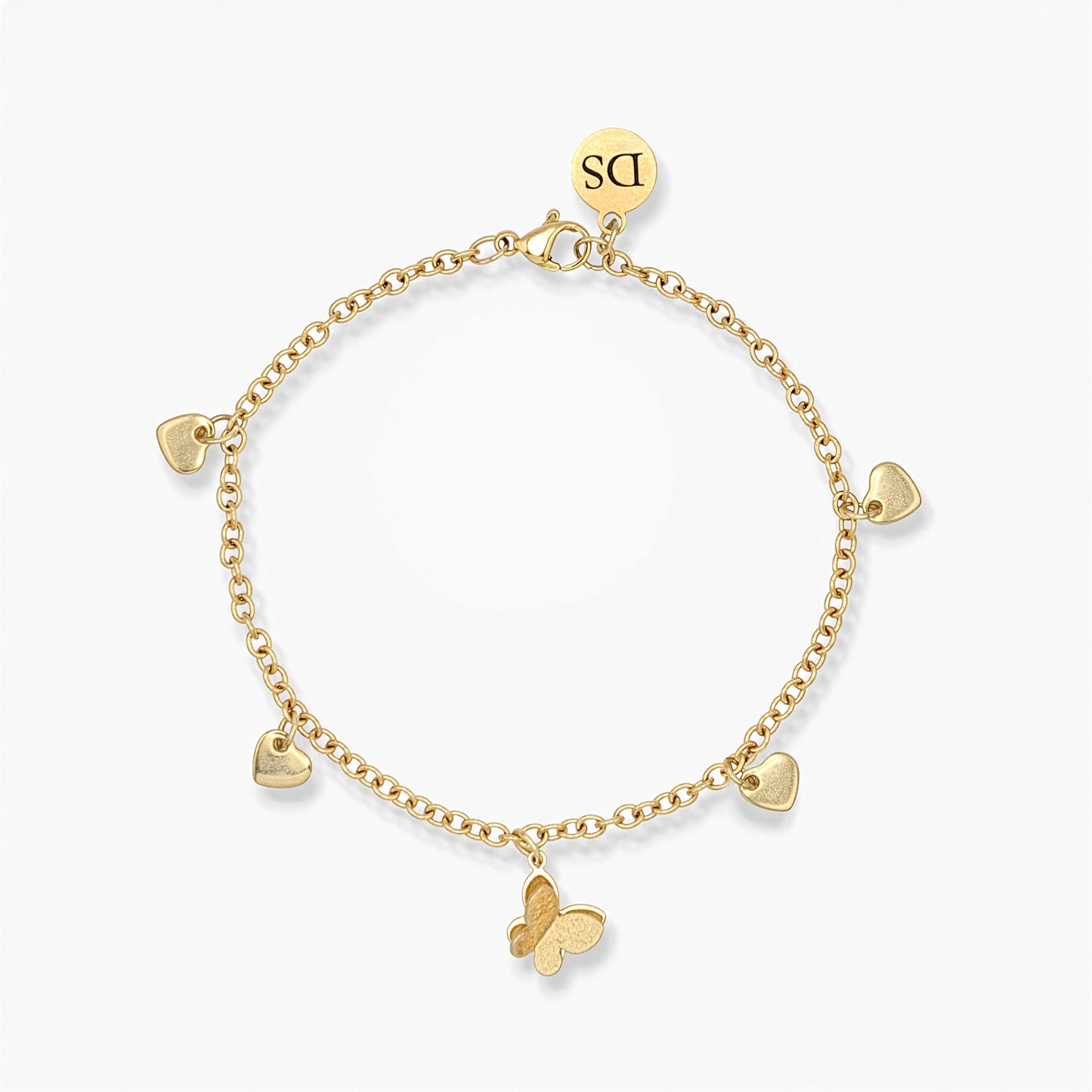 Bracciale Placcato Oro 18k con Charms Farfalla e Cuore