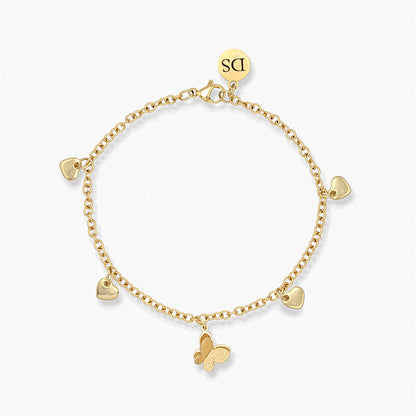 Bracciale Placcato Oro 18k con Charms Farfalla e Cuore